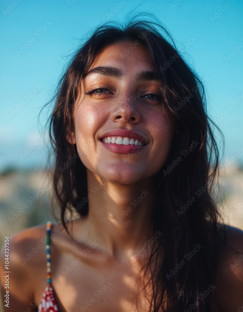 Stylish woman in front of a clear blue sky
