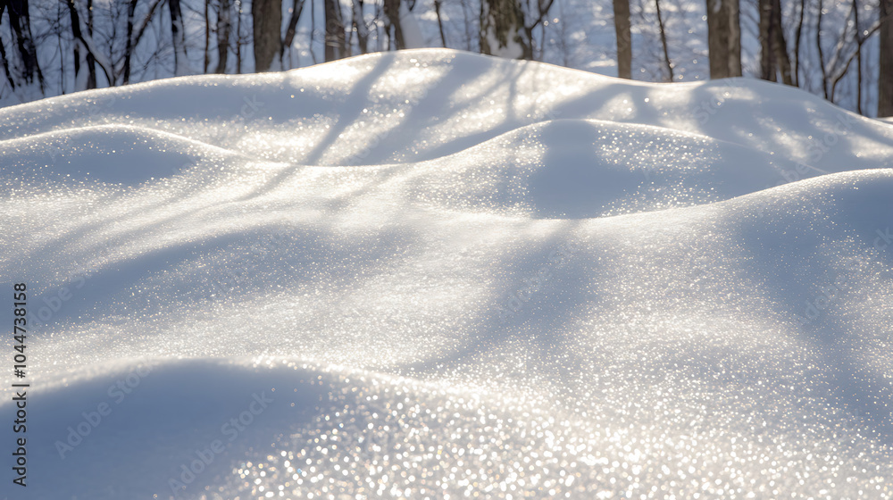 Freshly fallen snow sparkles under sunlight, creating serene winter scene Freshly fallen snow sparkles under sunlight, creating serene winter scene
