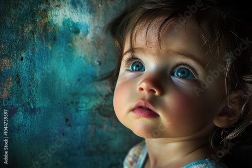 Girl with blue eyes looking up