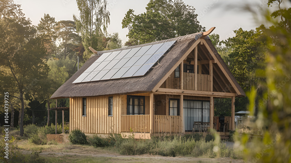 House with photovoltaic solar panels on the roof House with photovoltaic solar panels on the roof