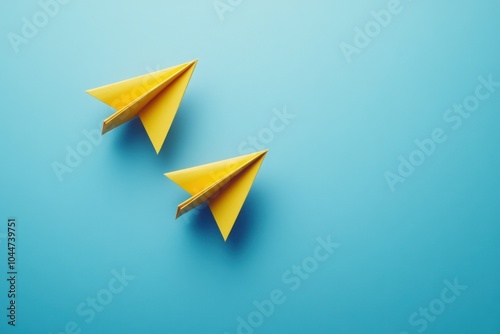 Free Download Yellow Paper Airplanes on Blue Background - GFXLoad