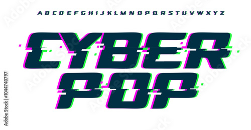 Holographic glitch font, bold digital bug pixelated effect typeface, modern cyberpop font for retro gaming logo and headline, Y2K typographic design. Vector typeset.