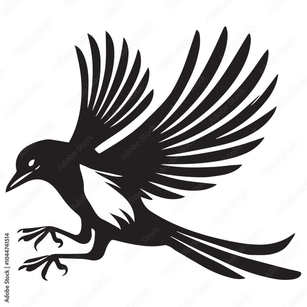 Obraz premium Eurasian magpie Bird Vector illustration in black and white 
