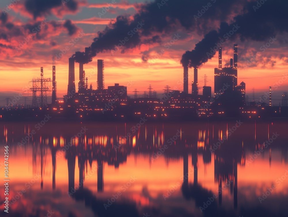 Industrial factory with smoke emissions