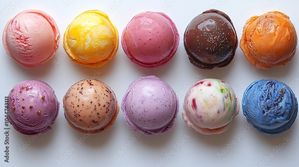 Colorful Scoops of Ice Cream on a White Background Colorful Scoops of Ice Cream on a White Background