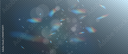 The light of Rainbow and white dust. Bokeh light effect background png. A gorgeous Christmas glowing dust background. A beautiful Rainbow flickering glow with confetti bokeh light and crystal flare.