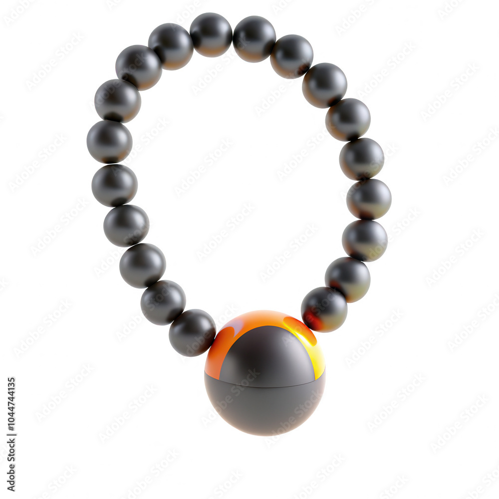 Obraz premium A stylized necklace featuring black beads with a striking orange and yellow centerpiece, resembling a blend of modern and traditional jewelry elements.