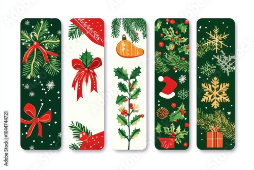Decorative bookmarks featuring holiday themes and festive designs for Christmas celebrations