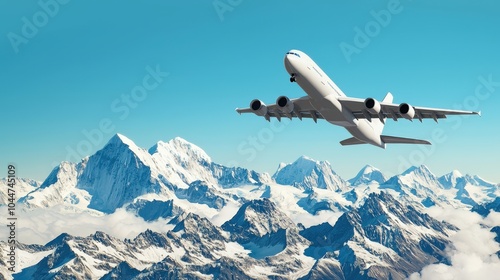 Jet airplane soaring above mountains, isolated for dramatic effect