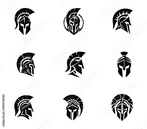 Collection of spartan helmet logo design. Warrior helmet template. Creative sparta logo set. Icon set