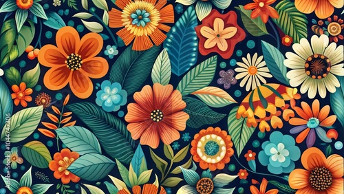 Modern colorful tropical floral pattern. Cute botanical abstract contemporary seamless pattern. Abstract seamless pattern with cute hand drawn meadow flowers. Fashion stylish natural background.