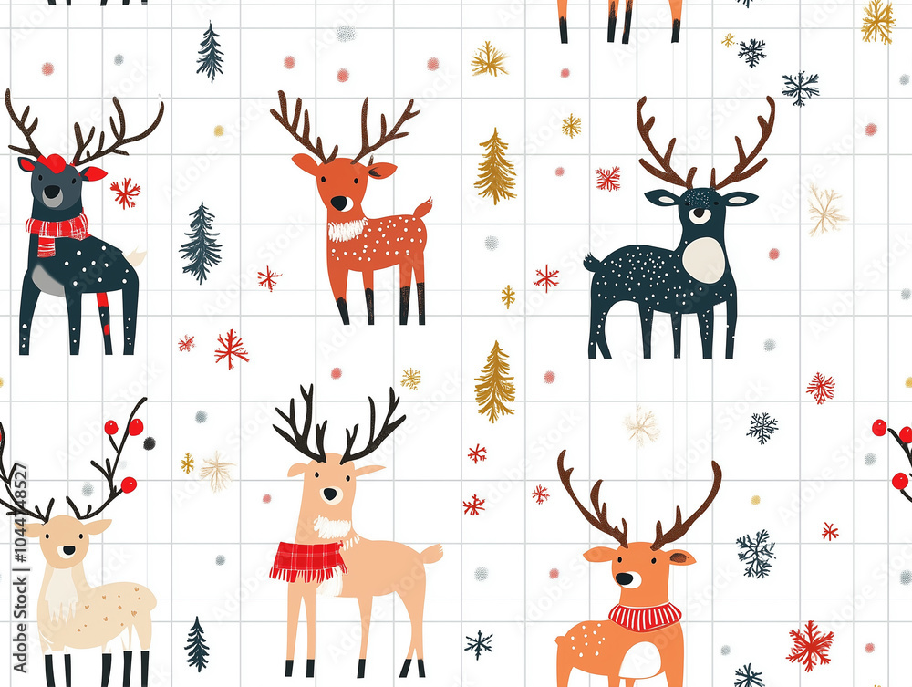 Obraz premium christmas seamless pattern with deer