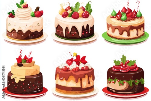 Wallpaper Mural Colorful and festive holiday cakes displayed on white plates at a seasonal celebration gathering Torontodigital.ca