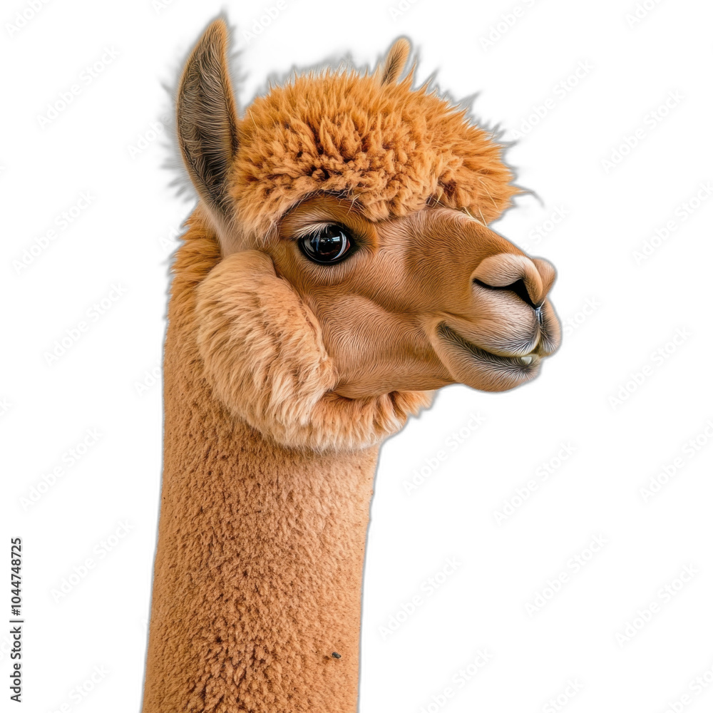Obraz premium Cute alpaca portrait with soft fur and transparent background