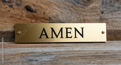 amen engraved text on gold name plate sign  photo