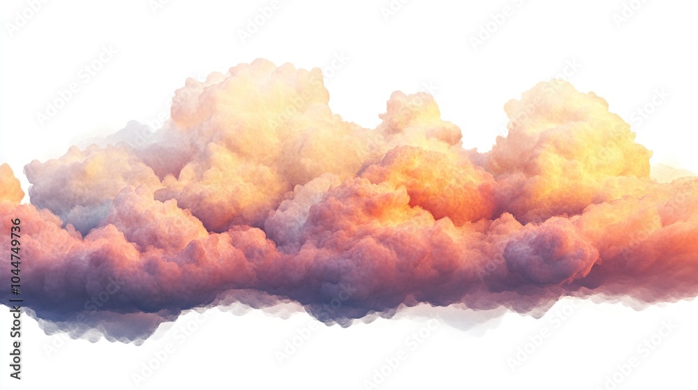 Fototapeta premium Bright sunset clouds display beautiful colorful patterns on a white background