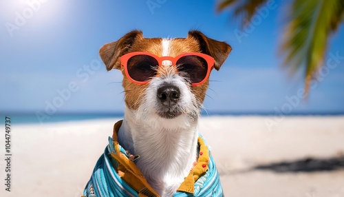 A playful Jack Russell Terrier running on the beach, enjoying the sand and surf