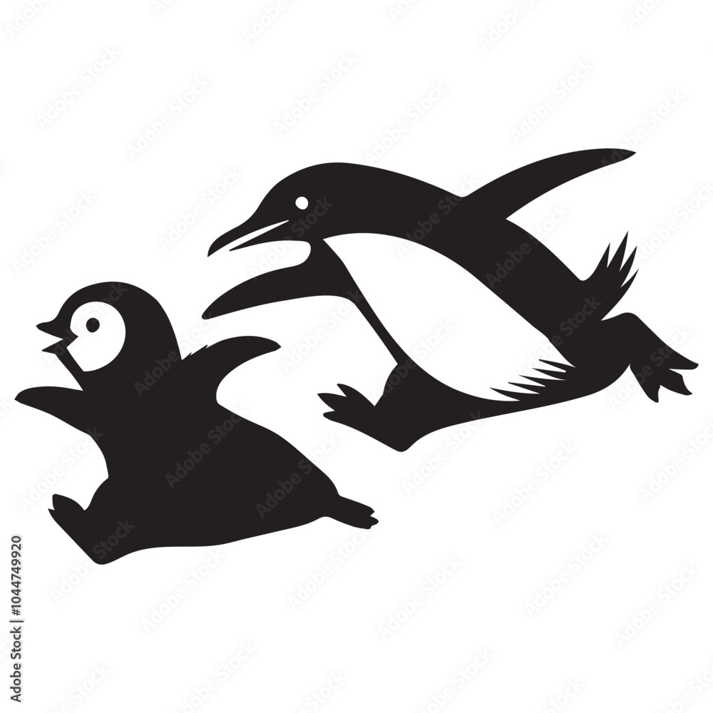 Fototapeta premium Little Blue Penguin Vector illustration in black and white