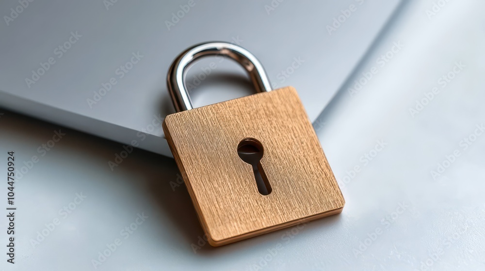 Naklejka premium Brass Padlock On Laptop
