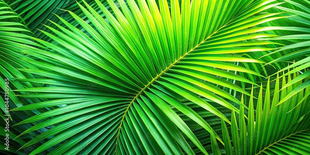 Fototapeta premium Tropical bright and green palm leaf frond background from an aerial perspective