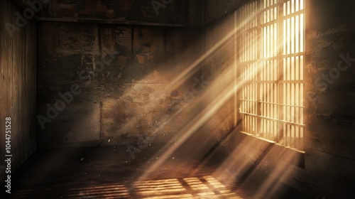 Light breaking through prison bars, symbolizing hope and liberation