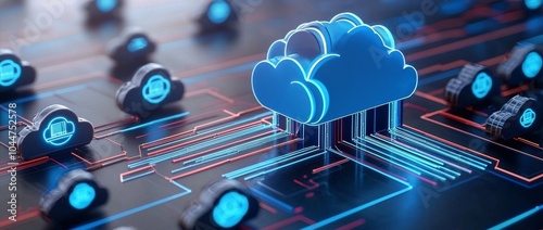 Blue and white dynamic cloud network data transfer