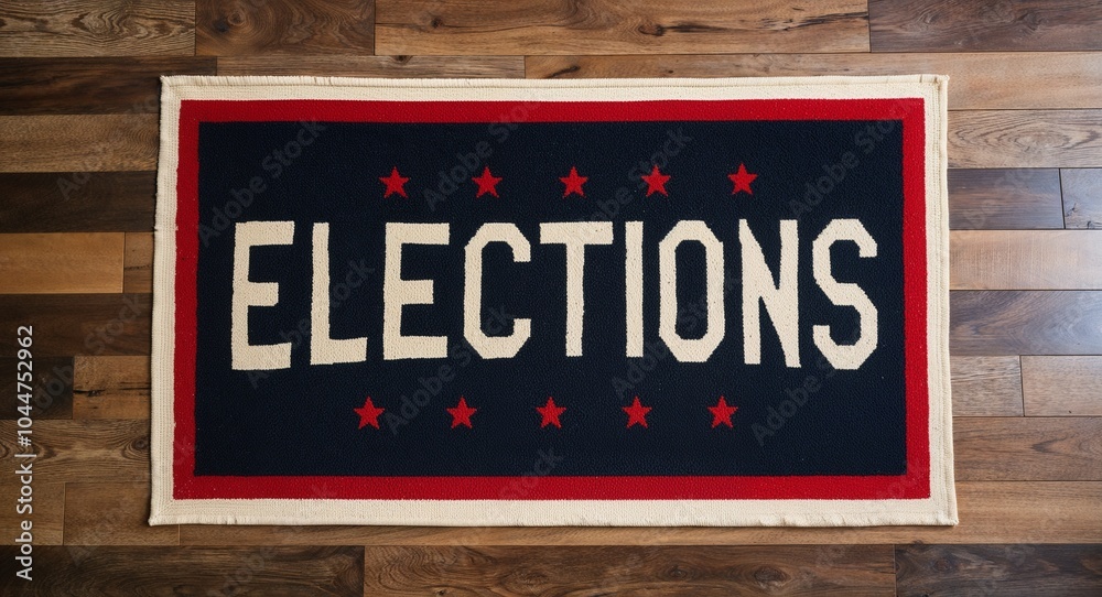 Fototapeta premium elections text on mat rug in wooden floor background