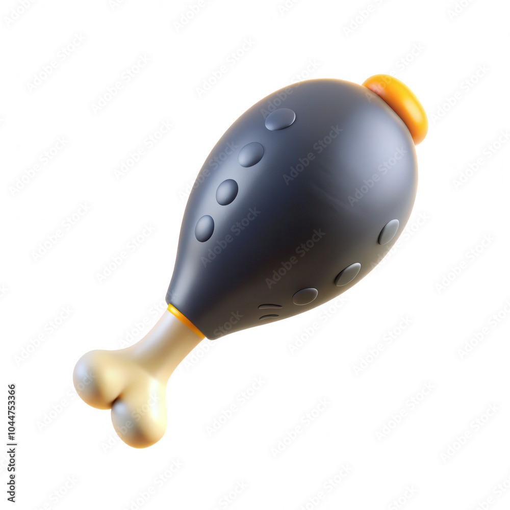 Fototapeta premium A stylized cartoon chicken leg with a black top and bone bottom, presented in a 3D render style, showcasing creativity in food design.