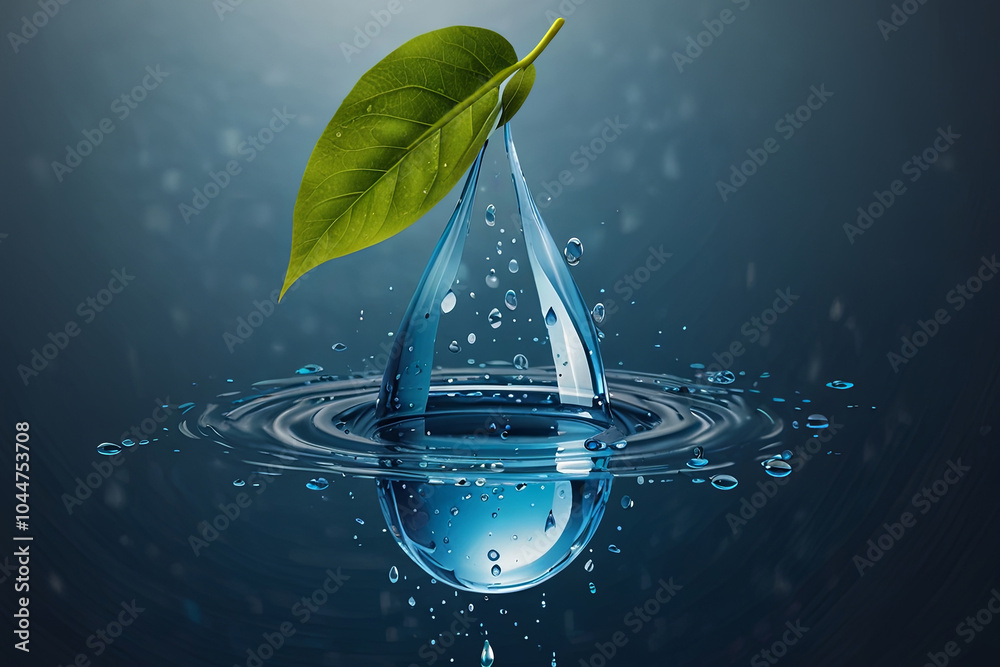 Digital Blue Water Drop Icon with Binary Code Patterns for AI Water Resource Management