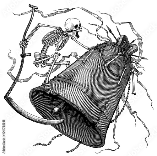 Black and white vector illustration of skeleton character