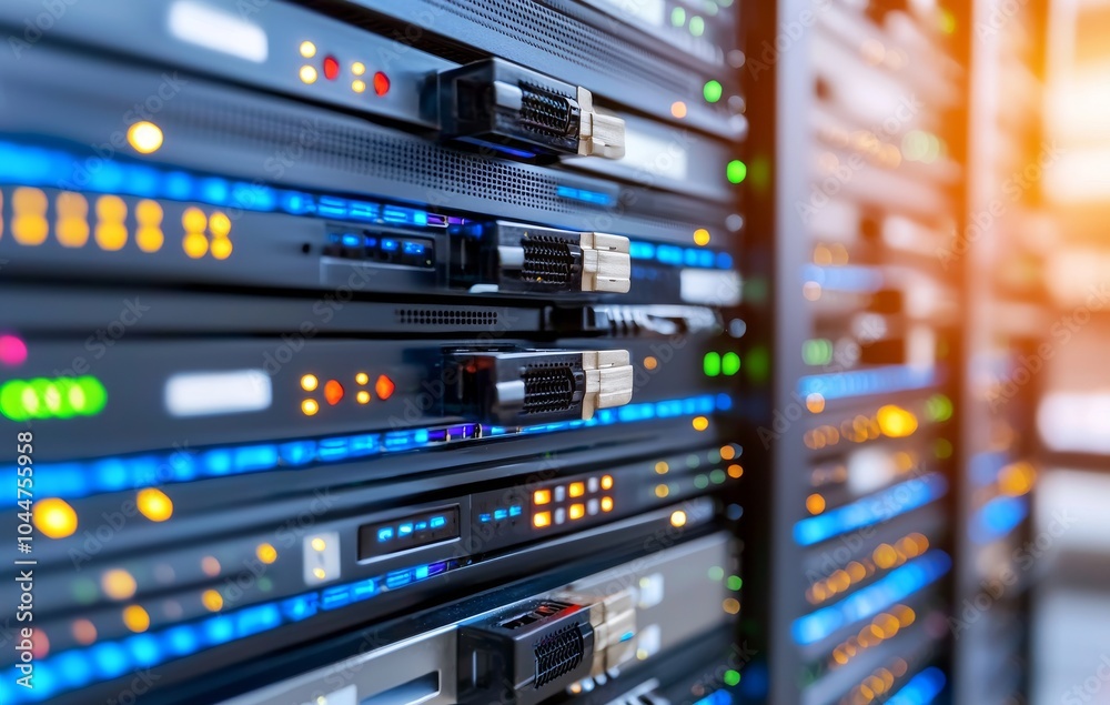 3D rendering of a working data server with hard drive and disk storage 3D rendering of a working data server with hard drive and disk storage