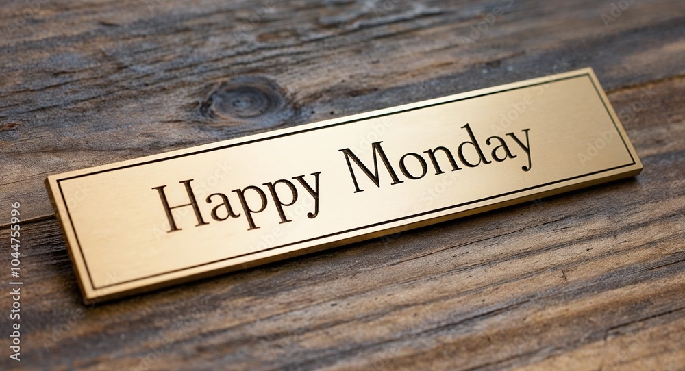 Obraz premium happy Monday engraved text on gold name plate sign 