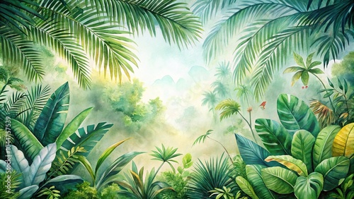 tropical jungle watercolor painting for background