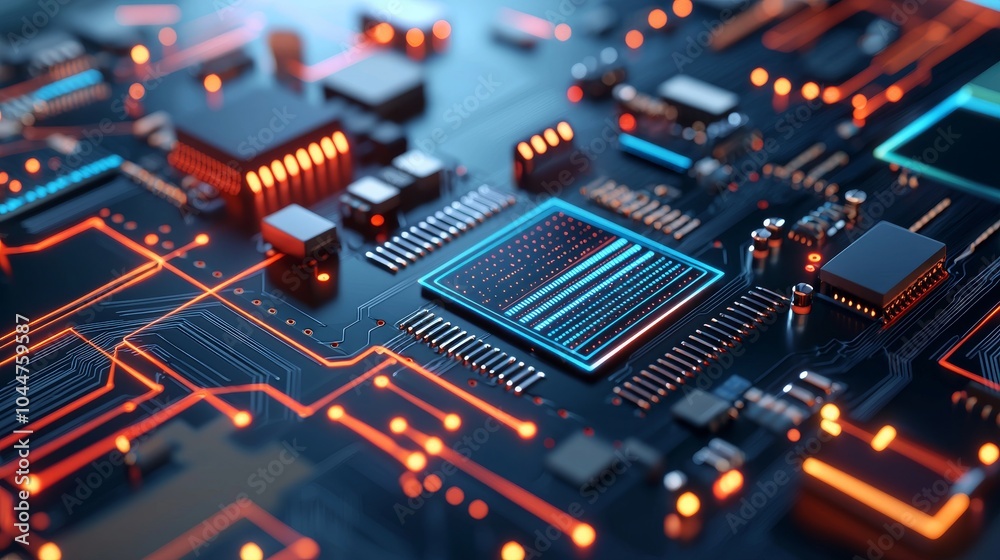 An abstract circuit board design background that illustrates digital processing and data transmission concepts in the future An abstract circuit board design background that illustrates digital processing and data transmission concepts in the future