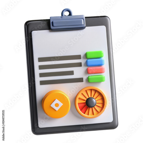 A colorful control panel with buttons and sliders positioned on a clipboard, showcasing a playful design. Perfect for various applications. photo