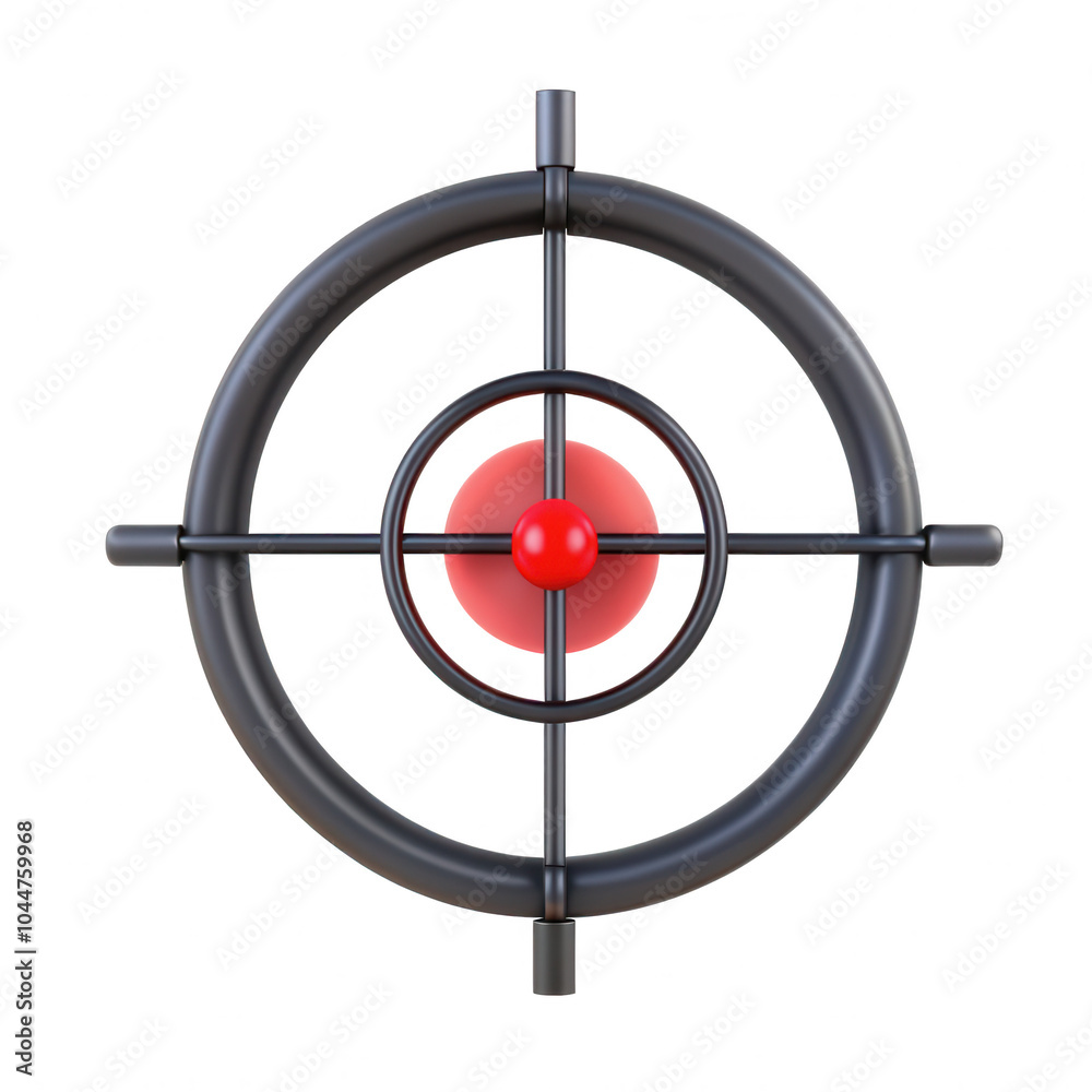 A 3D render of a black target with a red center, featuring an isolated style suitable for emphasizing focus and precision in visual projects. A 3D render of a black target with a red center, featuring an isolated style suitable for emphasizing focus and precision in visual projects.