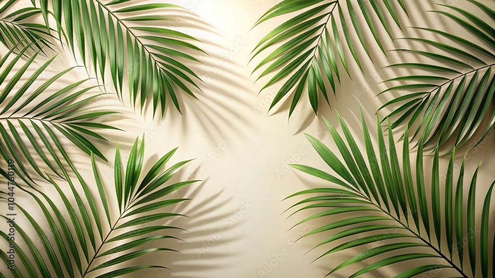 Fototapeta premium Tropical palm leaves casting shadows on bright background