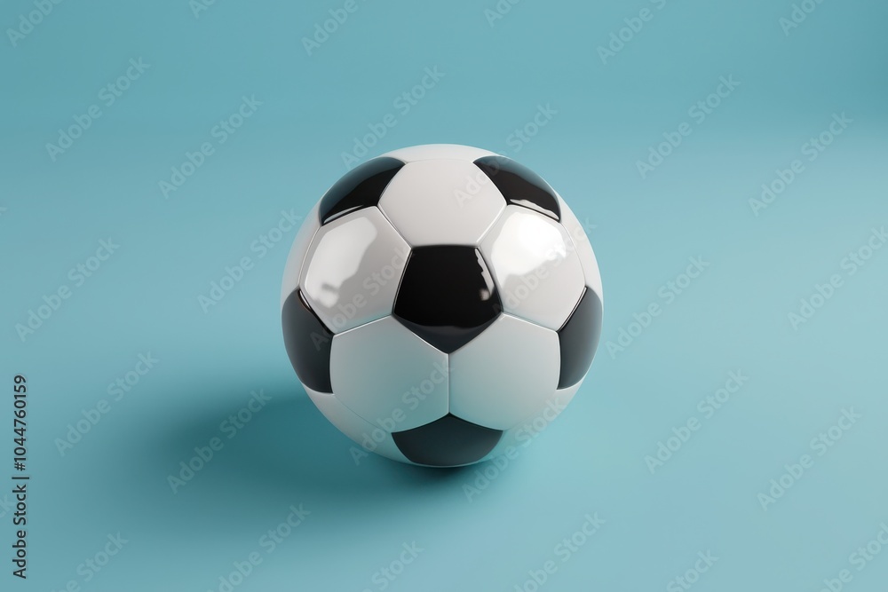 Classic black and white soccer ball on a light blue background Classic black and white soccer ball on a light blue background
