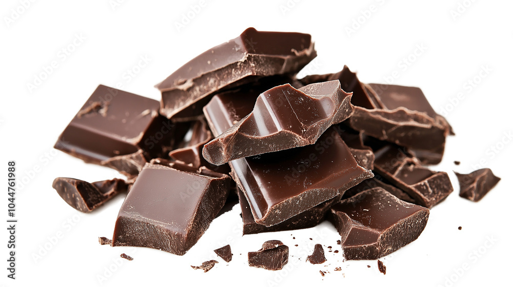 Chocolate bar pieces isolated on a transparent or white background Chocolate bar pieces isolated on a transparent or white background