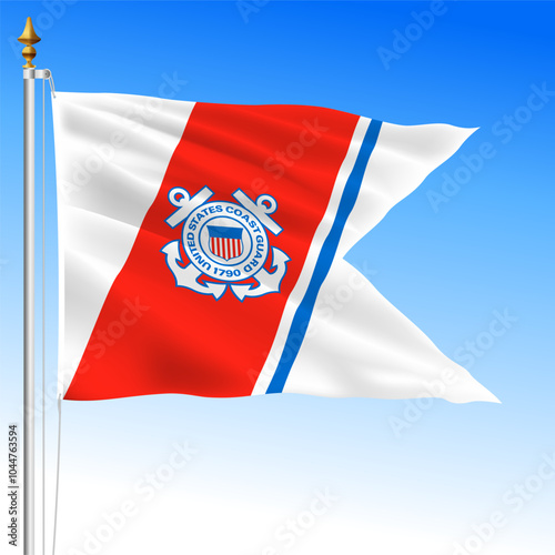 US Coast Guard guidon waving flag, United States of America, vector illustration