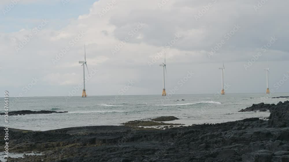 Sinchang Windmill Coast (신창풍차해안) areal view, Jeju-do, South Korea Sinchang Windmill Coast (신창풍차해안) areal view, Jeju-do, South Korea
