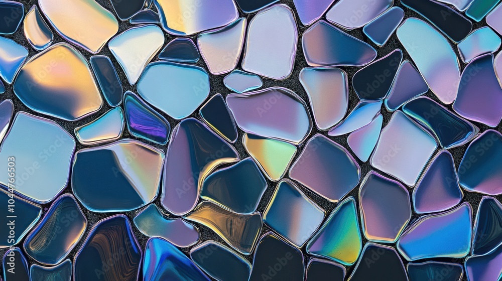 A modern holographic terrazzo pattern in chrome color, featuring reflective metallic fragments and glossy textures for a futuristic, high-tech aesthetic. A modern holographic terrazzo pattern in chrome color, featuring reflective metallic fragments and glossy textures for a futuristic, high-tech aesthetic.