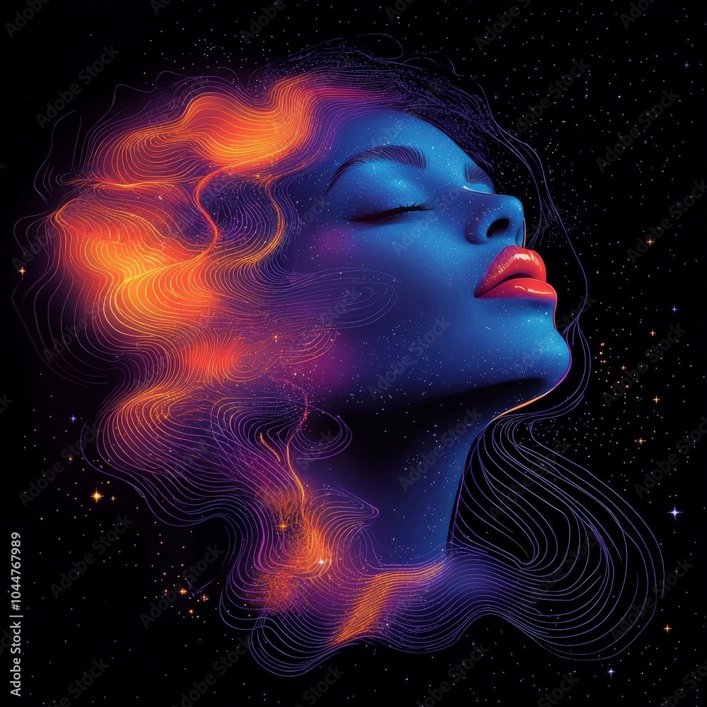 Retro pop art of a woman in vibrant psychedelic colors and 70s style Retro pop art of a woman in vibrant psychedelic colors and 70s style