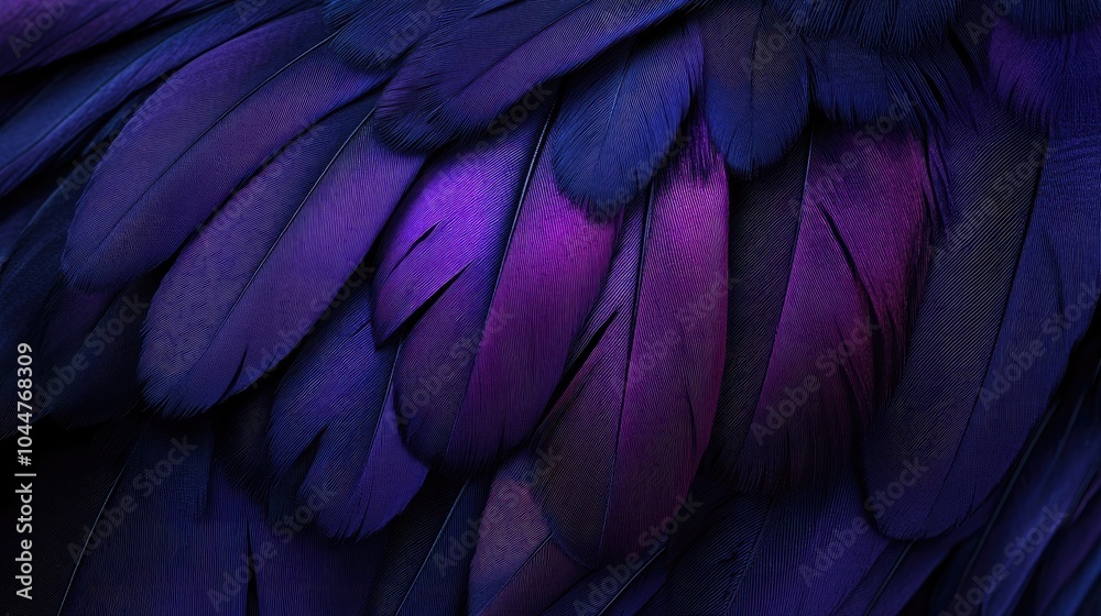 Obraz premium Analysis of dark and violet plumage highlighting avian feather traits suitable for decorative prints or poster designs featuring a nature theme with an ultraviolet touch