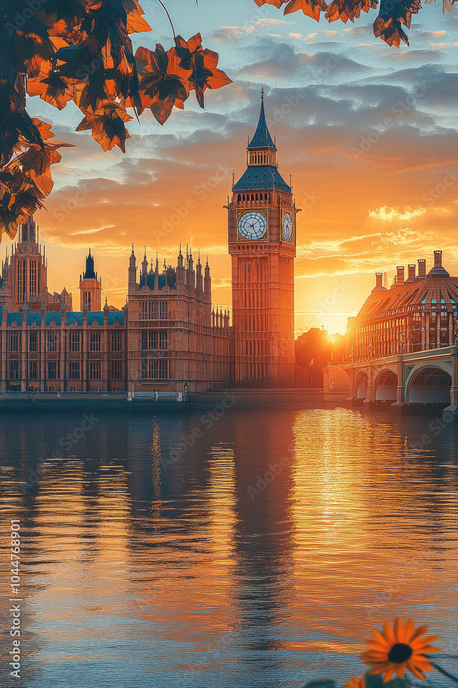 Fototapeta premium Big Ben at sunset during autumn in London