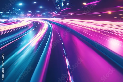 Light trail wave, fire path trace line, car lights, optic fiber and incandescence curve twirl. High speed road in night time abstraction. Sport car is made of polygons, lines and connected dots.