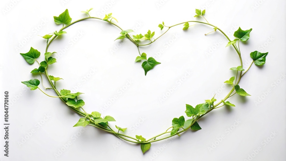 Twisted heart shaped green vine leaves on white background Twisted heart shaped green vine leaves on white background