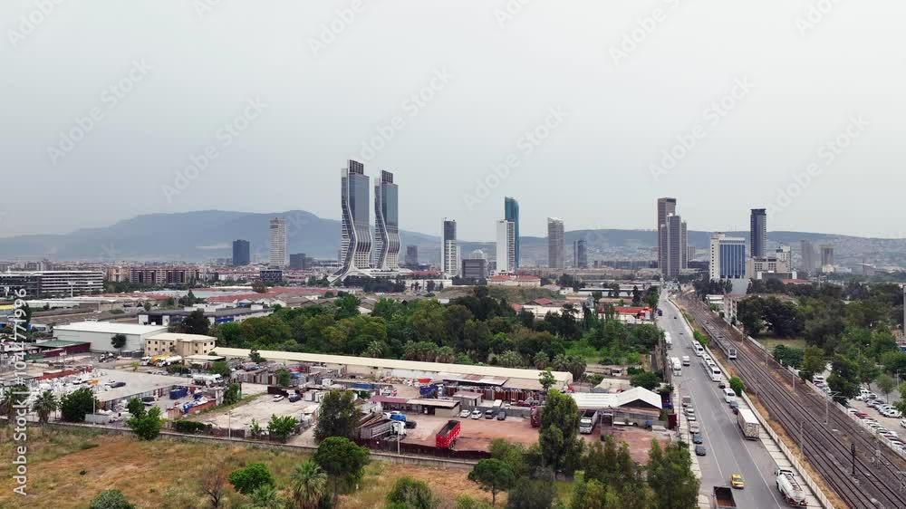 Vehicles in traffic in izmir city - aerial view of izmir cityscape and high quality drone footage of vehicles in traffic Vehicles in traffic in izmir city - aerial view of izmir cityscape and high quality drone footage of vehicles in traffic