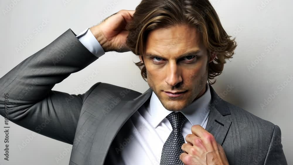 Professional man adjusting his tie in a formal setting Professional man adjusting his tie in a formal setting