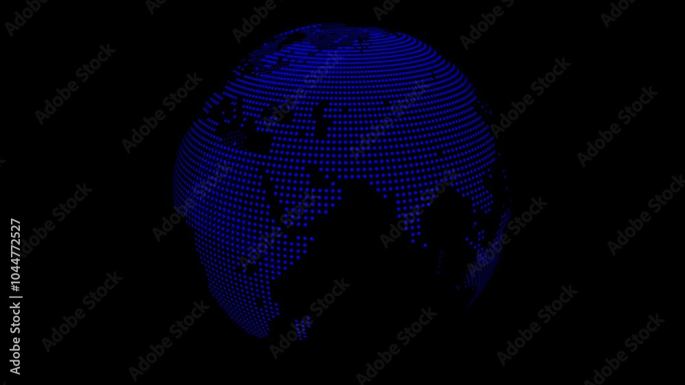 Blue dotted globe rotating in dark space